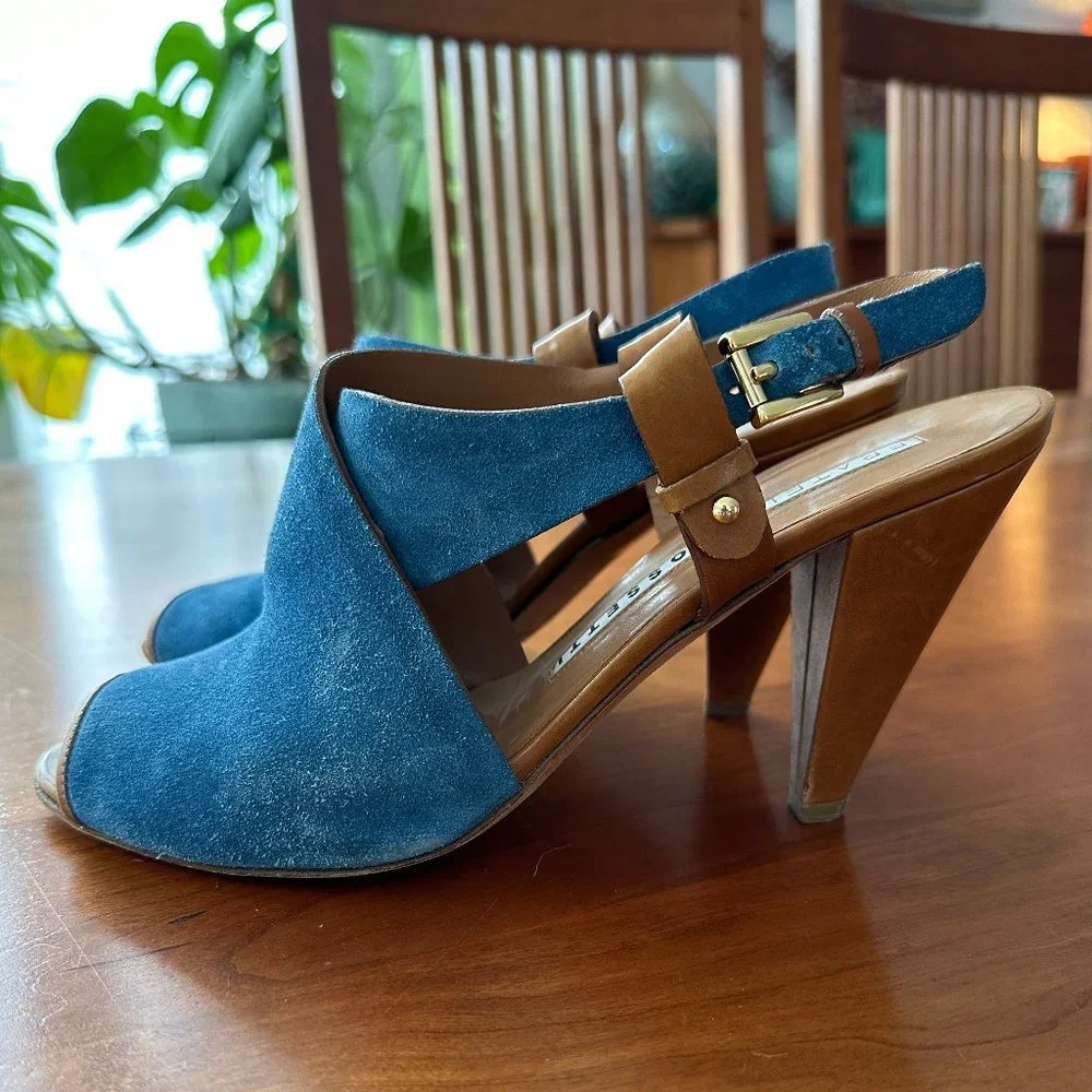 FRATELLI ROSSETTI made in Italy | Blue Suede Sling-Back Sandals, Size 39 - Picture 2 of 7